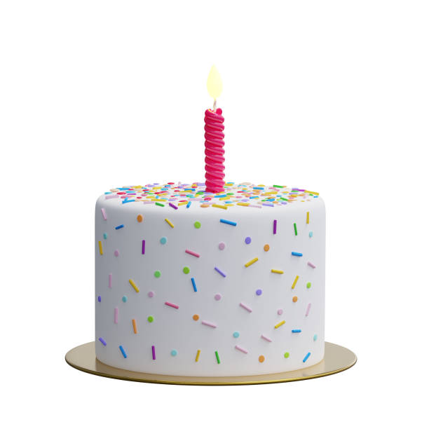 istock Festive white cake with a candle, decorated with colorful sugar sprinkles 1511079055