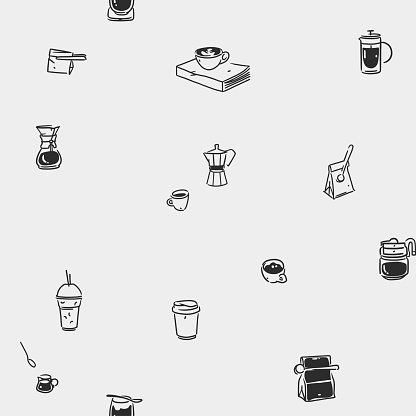 istock Hand drawn doodle coffee tools seamless pattern.Trending vector doodle illustrations for coffee shop and restaurant menu.Hand drawn coffee shop design concept and coffee break icons.Menu line art. 1511102491