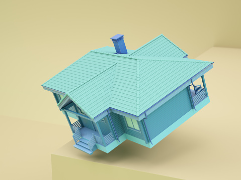 Minimalist Pastel Colored House  Design. 3D Render