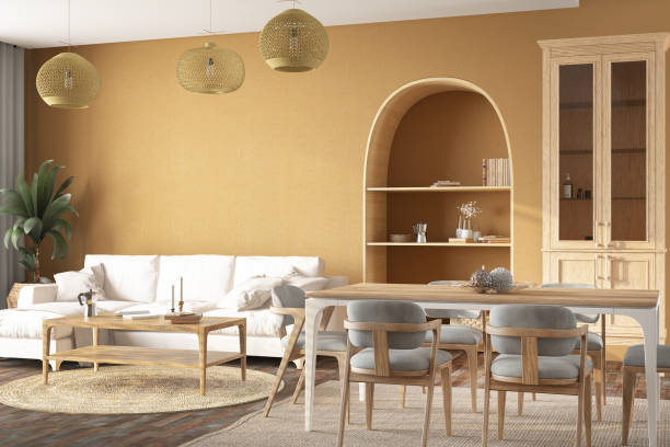 istock Scandinavian Boho Style Living Room and Dining Table 1511125109