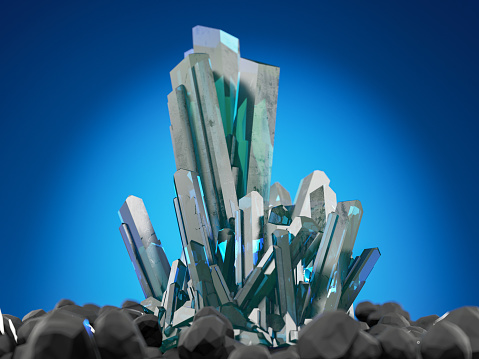 Shiny Blue Crystal. 3D Render