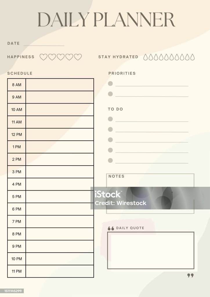 Daily Essential Notes Daily Planner With Sections For Notes And Todo Lists Stock Photo ...