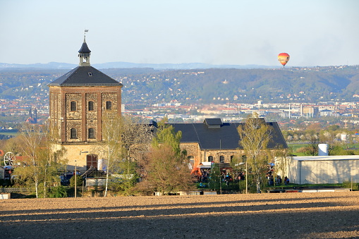 Dresden city from above with balloon, saxony in germany