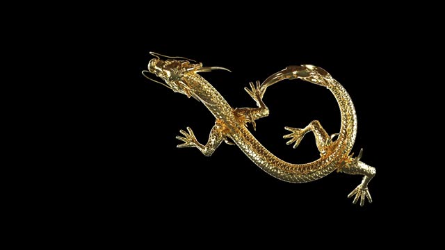 Chinese dragon animation loop on infinity sign. Contains alpha channel and depth. Realistic model details.