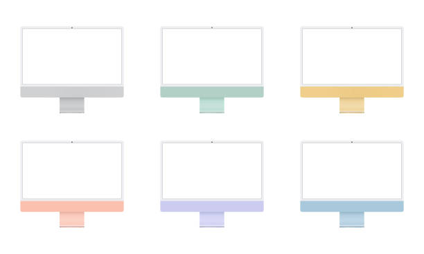 New iMac 24 inch personal computer made by Apple Computers, isolated on white background.