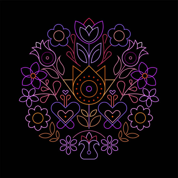Okrągły kształt kwiatowy neonowy wzór – artystyczna grafika wektorowa