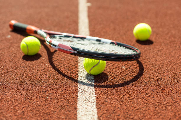 istock Tennis racket and balls, flat lay. Space for text 1511184205