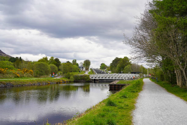 The Caledonian Canal in Banavie in the Scottish highlands stock photo