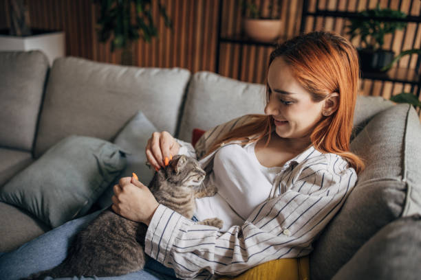 istock Young woman cuddling with cat at home 1511203382