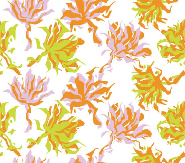 Vector illustration of abstract Floral brush strokes seamless pattern background for fashion prints.