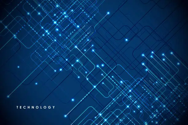 Vector illustration of Futuristic technology background of glowng blue computer circuit.