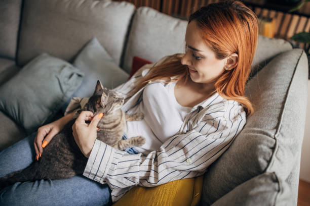 istock Young woman cuddling with cat at home 1511244350