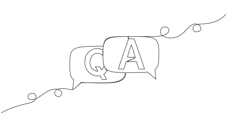 animated single line drawing of Q and A in speech bubbles