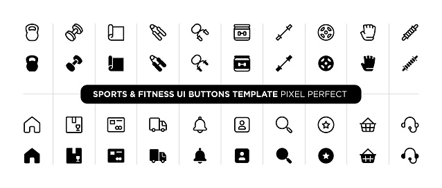 Sport and fitness UI buttons template for mobile app and web design