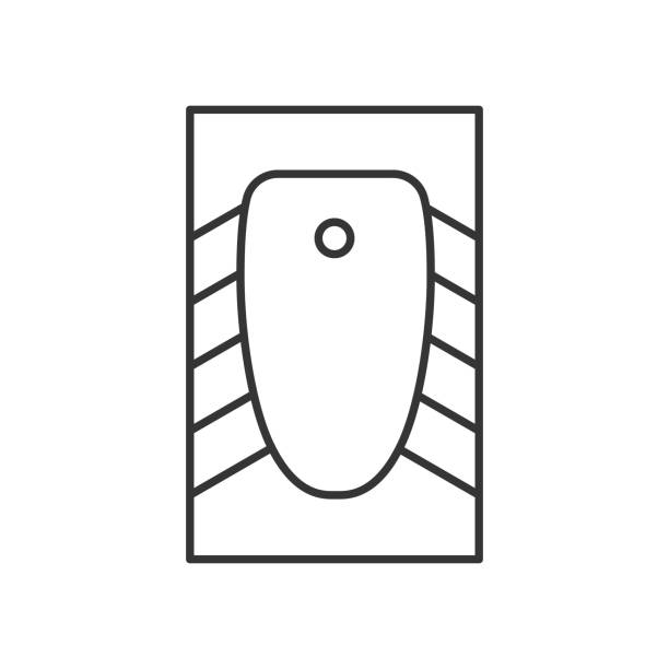 Vector squat toilet line icon, top view Squat toilet line icon, top view. Pictogram of a public water closet. Vector illustration isolated on a white background. squat toilet stock illustrations