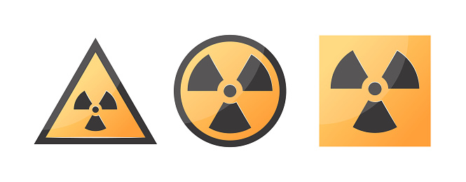 Ionizing radiation signs. Set of hazard icons with a trefoil. Vector illustration isolated on a white background.