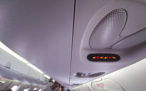 istock Non smoking and belt sign in aircraft cabin ceiling 1511294480