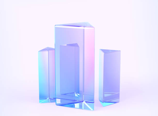 istock Glass triangle pedestals or podium, abstract geometric empty museum stages, crystal exhibit displays for award ceremony or product presentation. Gallery platform, blank product stands 1511294556