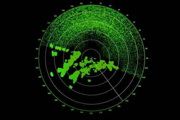 istock Radar screen with green indication on black background, close-up 1511305945