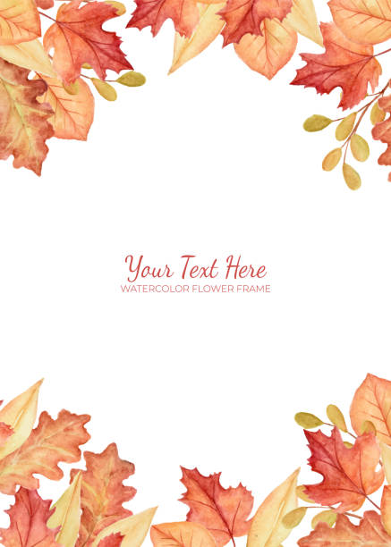 ręcznie malowana z różnych jesiennych liści akwarela jako rama tła. - jesień stock illustrations