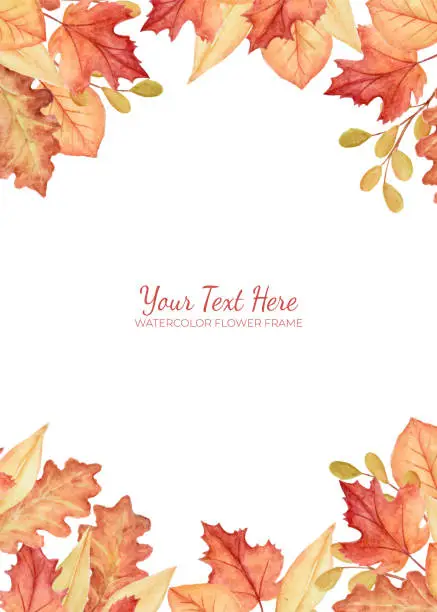 Vector illustration of Manual painted of various autumn leaves watercolor as background frame.