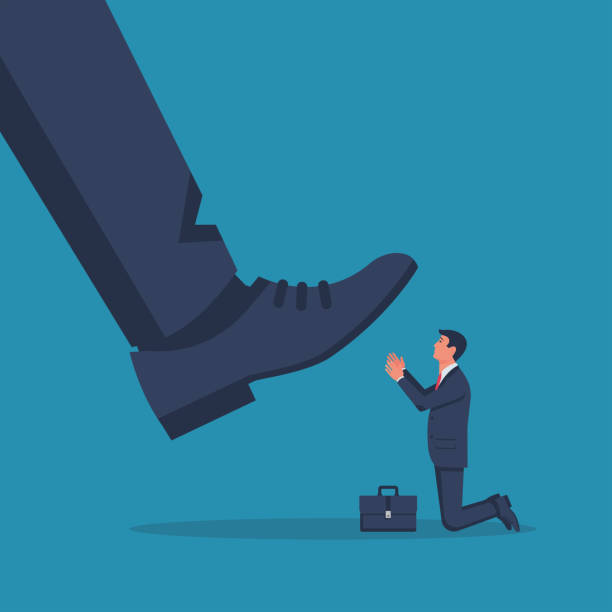 istock Worker kneeling in front of the big boss. Business leader. Leadership concept 1511329602