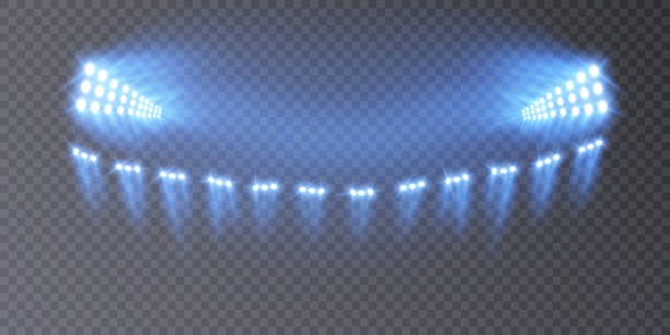 Bright spotlights for lighting stadiums and theatrical lighting of sports competitions isolated on a transparent background. Bright spotlights for lighting stadiums and theatrical lighting of sports competitions isolated on a transparent background. Vector for art and web design spectrum field stock illustrations