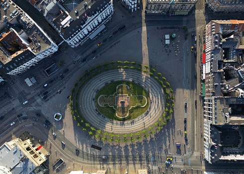Aerial view of Kongens Nytorv on a sunny day in Copenhagen, Denmark