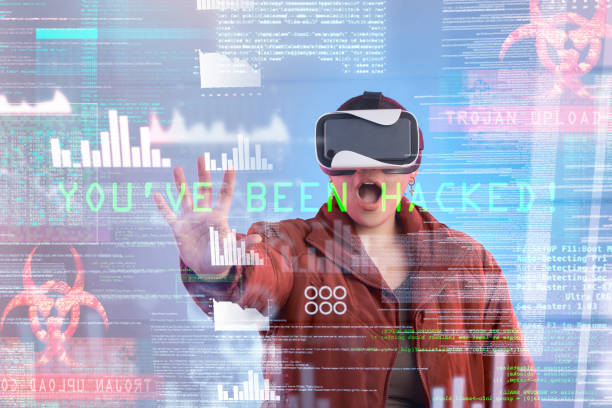 istock Hacker, metaverse or shocked woman in virtual reality with hologram for digital transformation or 3d charts online. Wow, omg or girl in holographic cybersecurity technology or malware software glitch 1511330572
