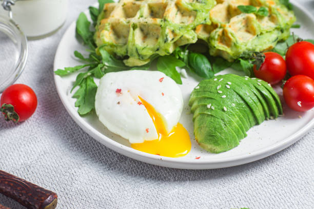 istock Zucchini waffles, poached egg, avocado and cherry tomatoes in a plate 1511335643