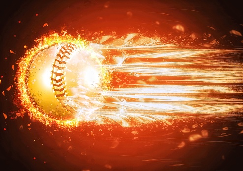 3d illustration of baseball ball burning in sport concept