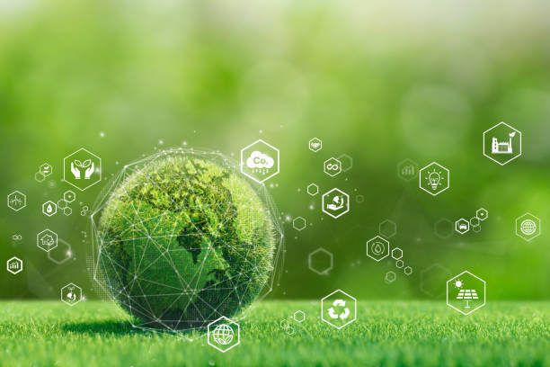istock Environmental technology concept. Sustainable development goals. SDGs. Green Earth with Environment icons. Saving the environment, and environmentally sustainable. Environment World Earth Day 1511352353