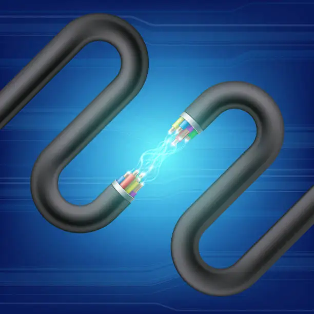 Vector illustration of Electrical wires or cable with glowing discharge