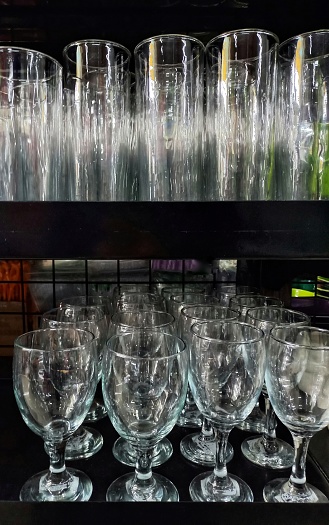 glass cups on display in supermarkets