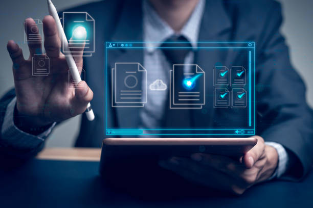istock Document management system and IT business processes arranging for archiving Find and manage files and corporate data. Digital transformation of files 1511397821