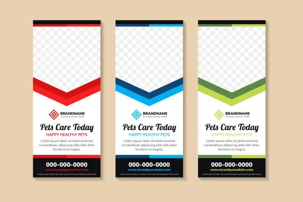 Vector illustration of pet care today banner template design. happy healthy roll up banner.