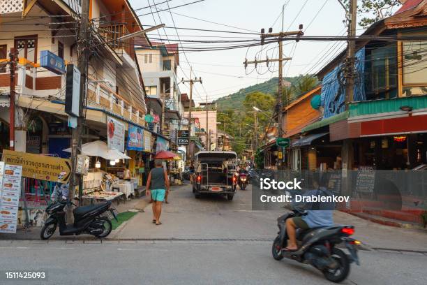 Street Of Sairee Beach District In The Evening On Koh Tao Island Stock Photo - Download Image Now