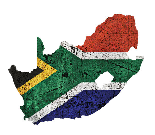 gekratzte, strukturierte karte von südafrika mit der nationalflagge im grunge-stil - falsche malerei wände stock-fotos und bilder