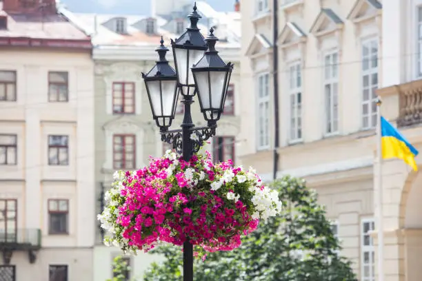 Photo of Closeup of lantern on Market square in Lviv