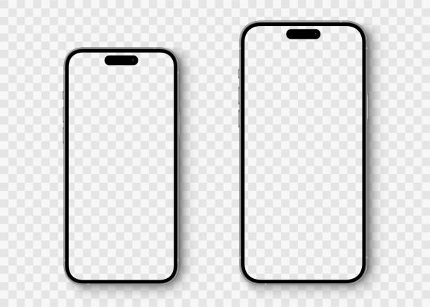 illustrations, cliparts, dessins animés et icônes de modèles réalistes smartphone avec écrans transparents. collection de maquettes de smartphone. vue de face de l’appareil. téléphone mobile 3d avec ombre sur fond transparent. - numéro 14