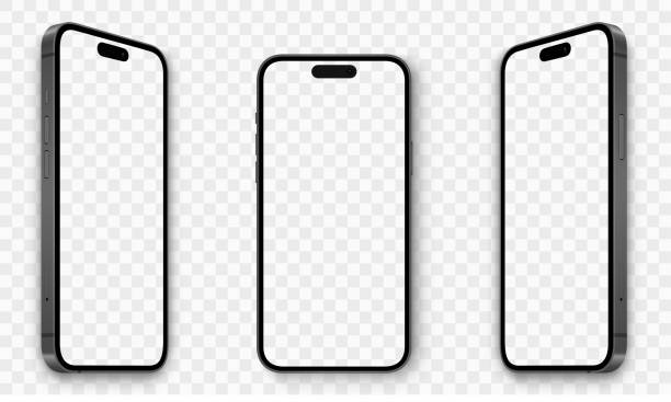 реалистичные модели смартфонов с прозрачными экранами. коллекция макетов смартфонов. прибор вид спереди. 3d мобильный телефон с тенью на пр� - 14 stock illustrations