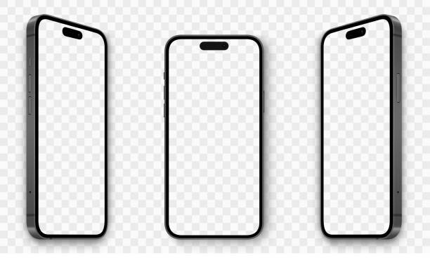 bildbanksillustrationer, clip art samt tecknat material och ikoner med realistic models smartphone with transparent screens. smartphone mockup collection. device front view. 3d mobile phone with shadow on transparent background - stock vector. - brand name smart phone