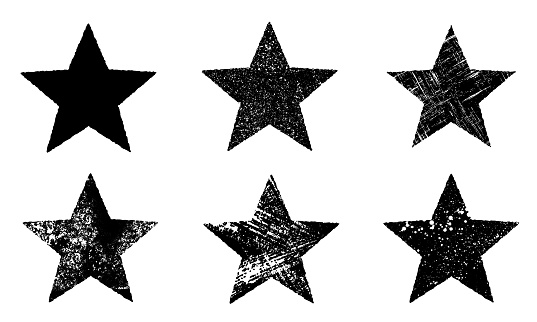 Grunge stars. Set of black grunge stars. Vintage distressed  stars.