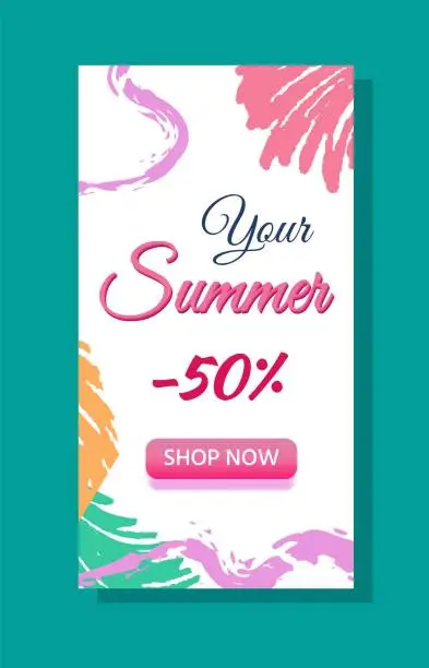 Vector illustration of Summer discounts a poster on tropical theme