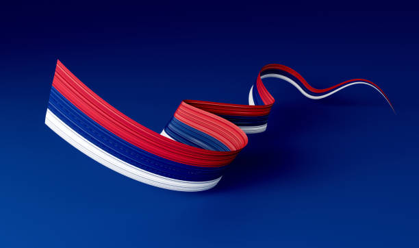 istock Serbian flag wavy abstract ribbon background. 3d illustration. 1511537111