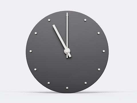 Simple clock gray Eleven 11 o clock. Modern Minimal Clock. 3D illustration