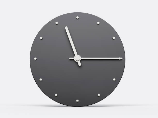istock Simple clock gray quarter past eleven. Time is 11:15 or 23:15 o clock. Modern Minimal Clock. 3D illustration 1511542933