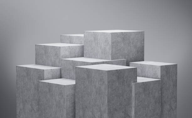 istock 3d Nine Grey Empty Concrete Podium Isolated On Grey Background, 3d illustration 1511545763