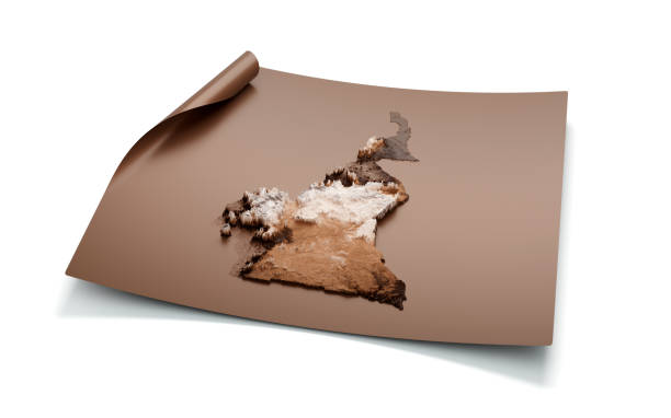 istock Map Of Cameroon Old Style Brown On Unrolled Map Paper Sheet On White Background, 3d illustration 1511548150