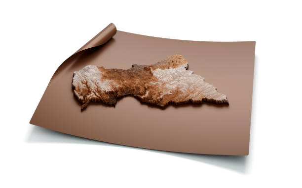 Map Of Central African Old Style Brown On Unrolled Map Paper Sheet White Background, 3d illustration